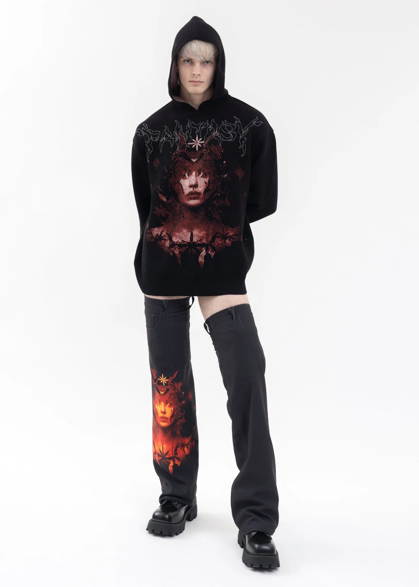 BLACK FANTASY GIRL KNIT HOODIE
