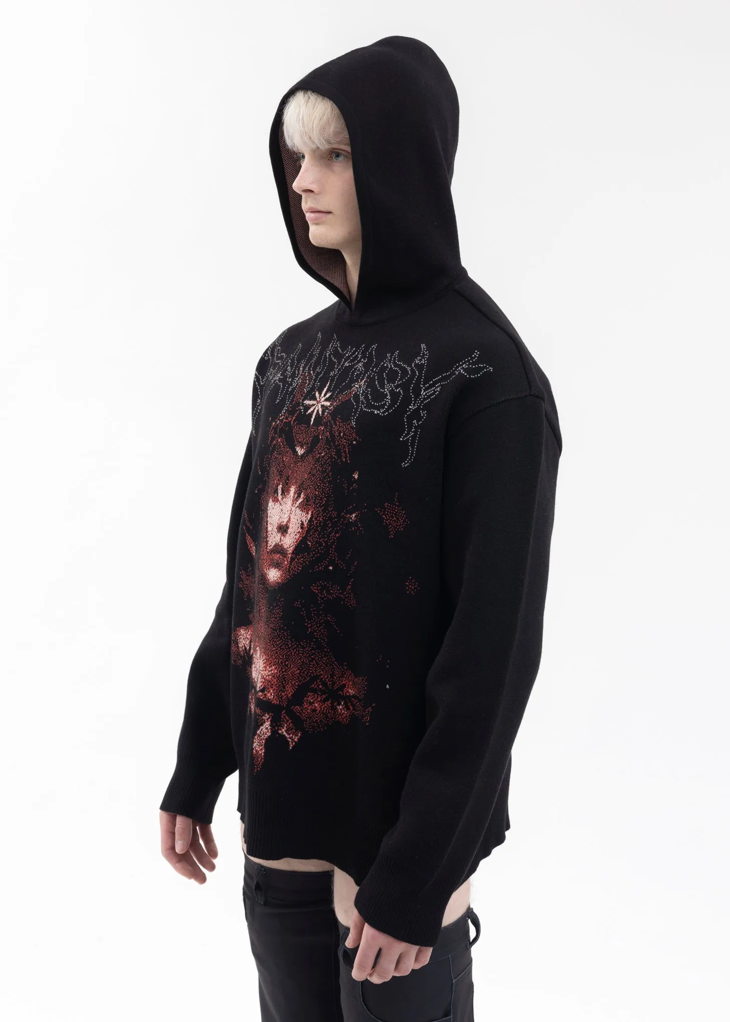 BLACK FANTASY GIRL KNIT HOODIE
