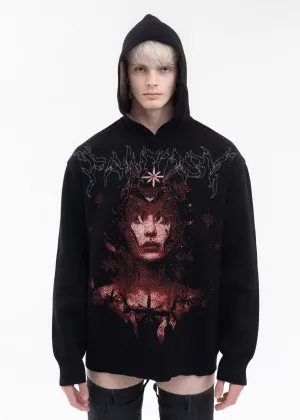 BLACK FANTASY GIRL KNIT HOODIE