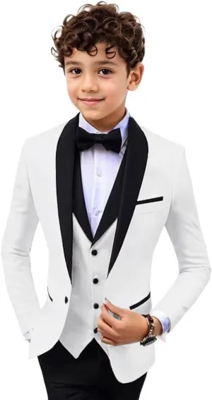 Boys 3 Pieces Suit Slim Fit Tuxedo Suit Shawl Lapel One Button Blazer Vest Pants Suit Set Formal Suits for Boy