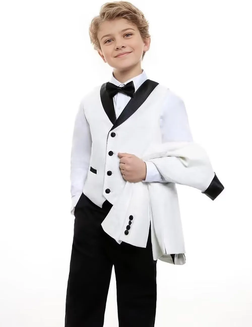 Boys 3 Pieces Suit Slim Fit Tuxedo Suit Shawl Lapel One Button Blazer Vest Pants Suit Set Formal Suits for Boy