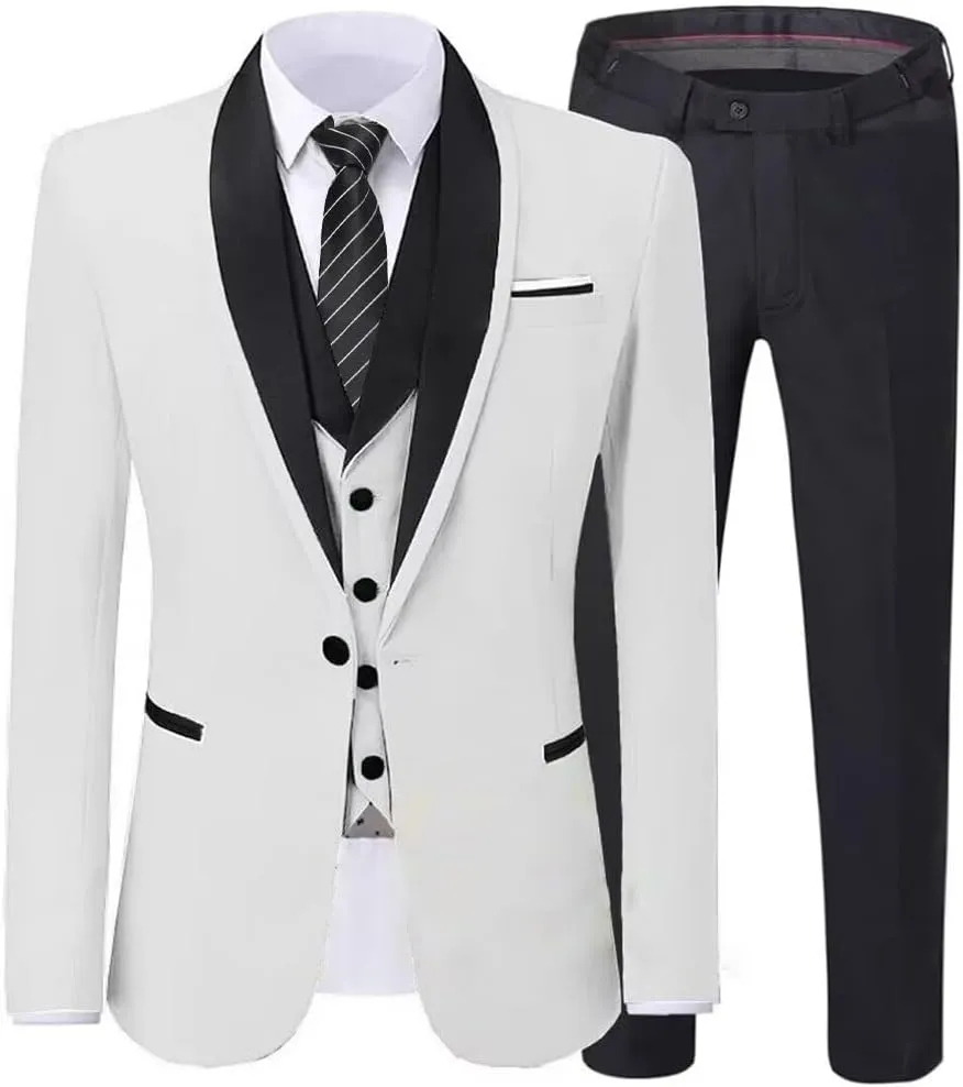 Boys 3 Pieces Suit Slim Fit Tuxedo Suit Shawl Lapel One Button Blazer Vest Pants Suit Set Formal Suits for Boy
