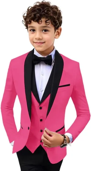Boys 3 Pieces Suit Slim Fit Tuxedo Suit Shawl Lapel One Button Blazer Vest Pants Suit Set Formal Suits for Boy