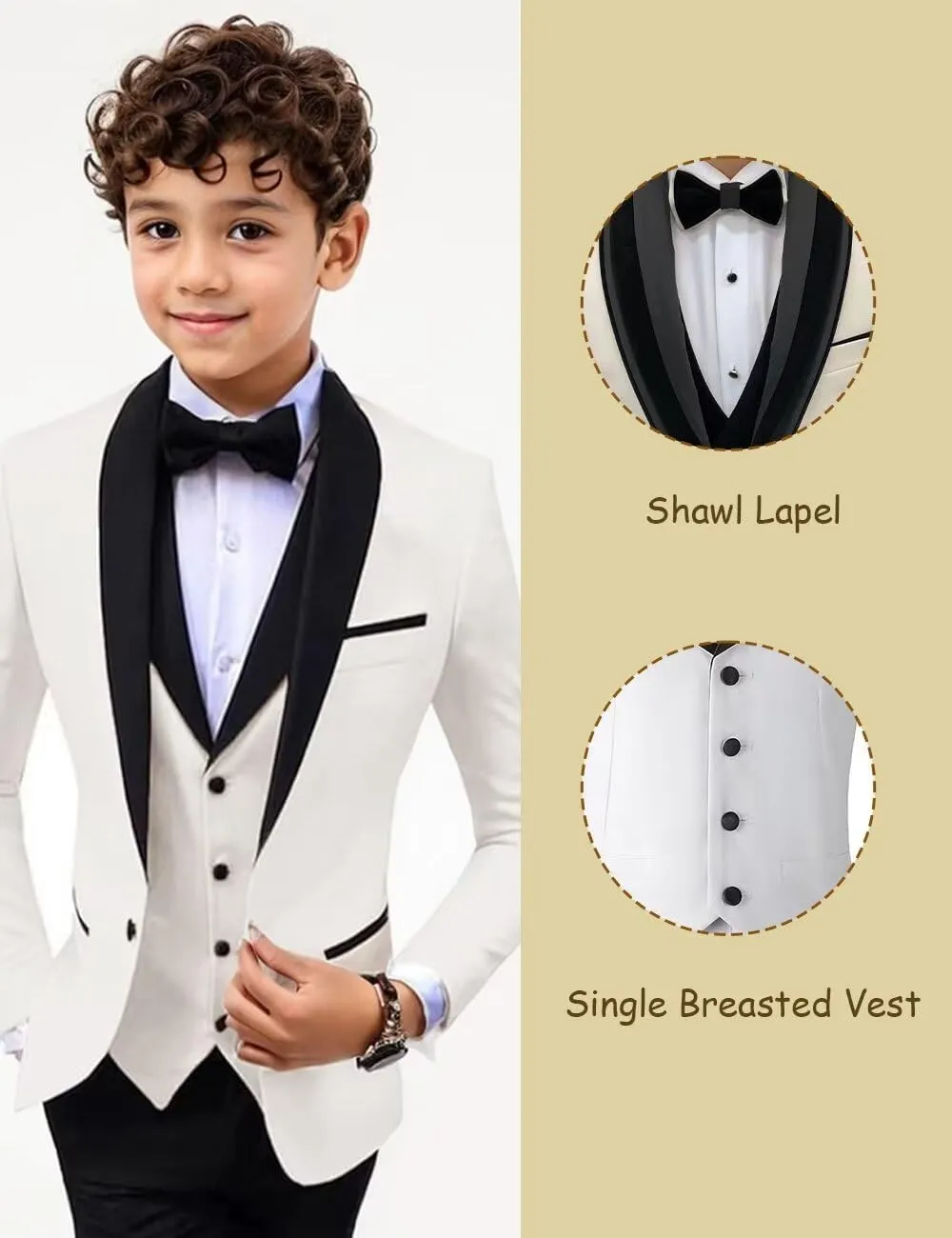 Boys 3 Pieces Suit Slim Fit Tuxedo Suit Shawl Lapel One Button Blazer Vest Pants Suit Set Formal Suits for Boy