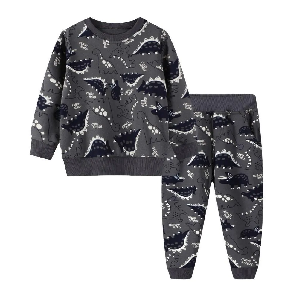 Boys Black Dionsaur Pattern Top & Pants Boys Casual Suits