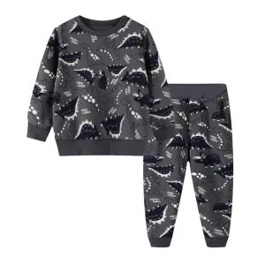 Boys Black Dionsaur Pattern Top & Pants Boys Casual Suits