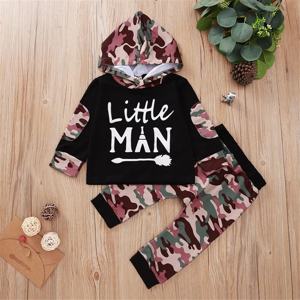 Boys Camo Letter Printed Hooded Top & Pants Baby Boys Clothes Wholesale
