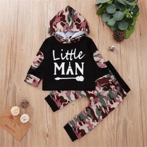 Boys Camo Letter Printed Hooded Top & Pants Baby Boys Clothes Wholesale