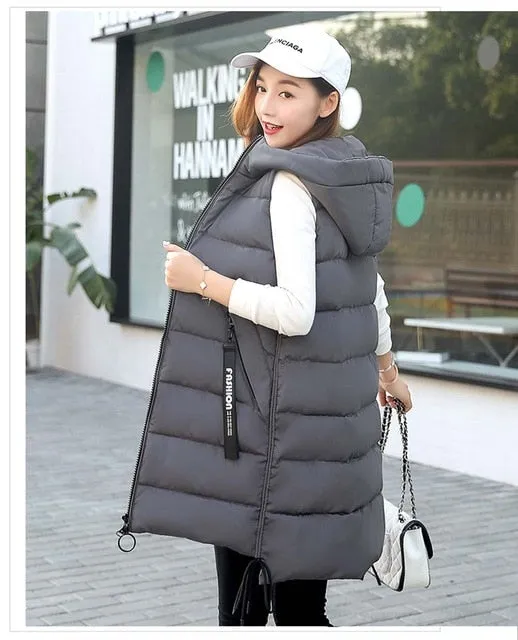 Brieuces  Autumn Winter Vest Women Waistcoat 2020 Female Sleeveless Vest Jacket Hooded Warm Long Vest Coat Colete Feminino