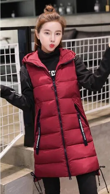 Brieuces  Autumn Winter Vest Women Waistcoat 2020 Female Sleeveless Vest Jacket Hooded Warm Long Vest Coat Colete Feminino