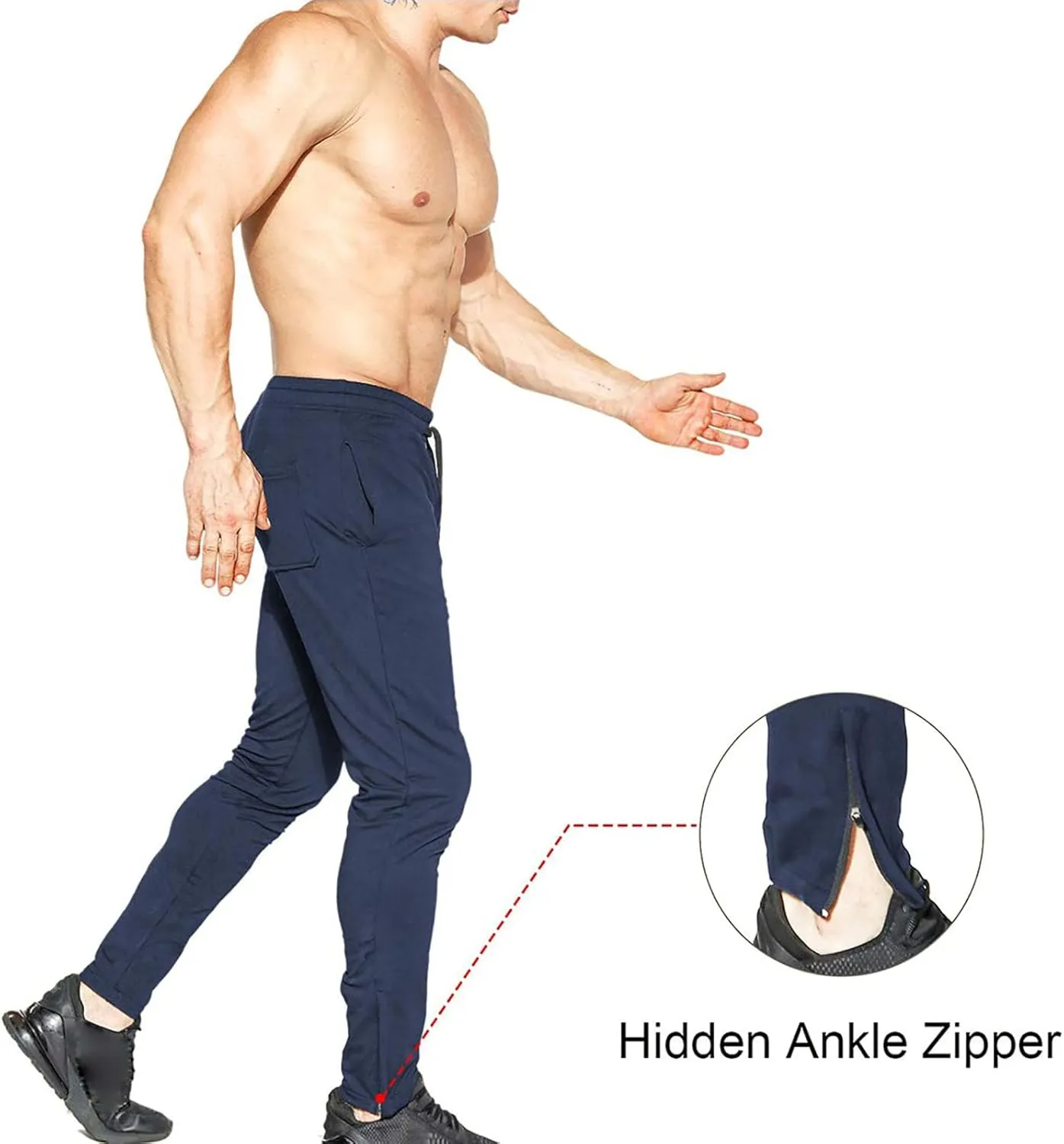 BROKIG Mens Zip Joggers Pants - Casual Gym Workout Track Pants Comfortable Slim Fit Tapered Sweatpants with Pockets