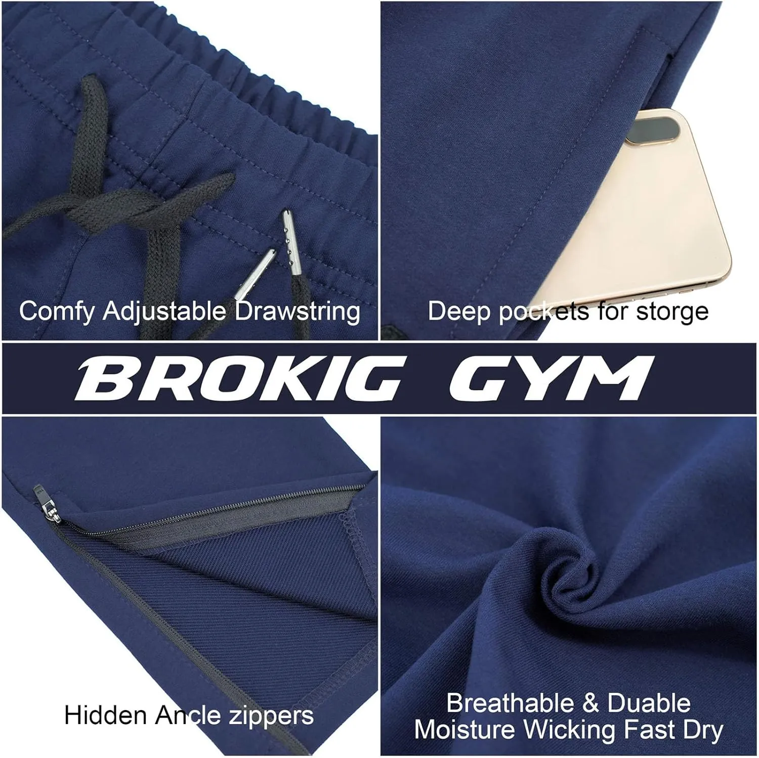 BROKIG Mens Zip Joggers Pants - Casual Gym Workout Track Pants Comfortable Slim Fit Tapered Sweatpants with Pockets