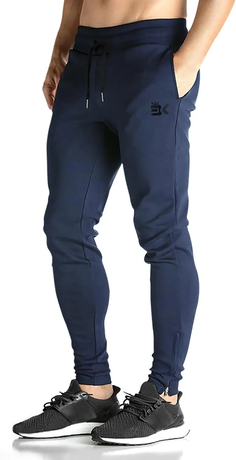 BROKIG Mens Zip Joggers Pants - Casual Gym Workout Track Pants Comfortable Slim Fit Tapered Sweatpants with Pockets