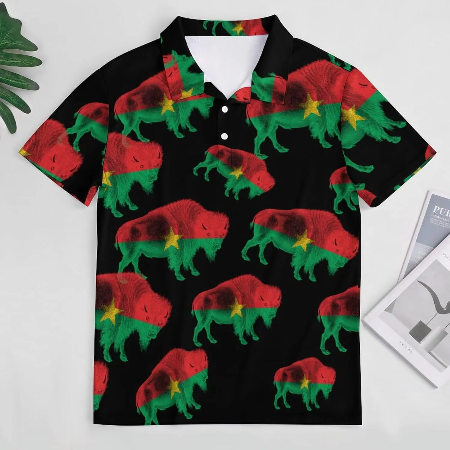 Buffalo Burkina Faso Flag Mens Polo Shirts Quick Dry Short Sleeve T-shirts Slim Tennis Collared Tees Tops