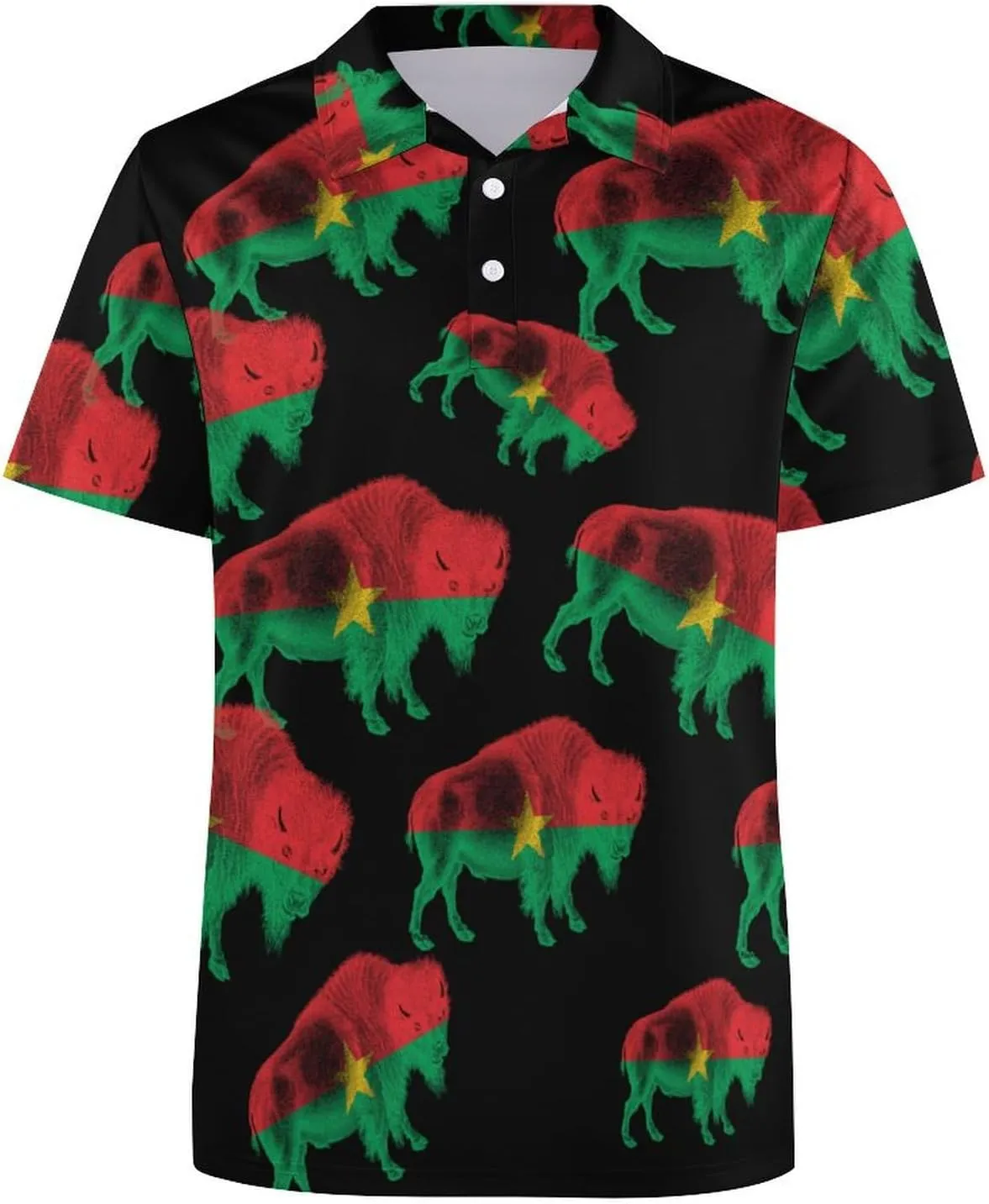 Buffalo Burkina Faso Flag Mens Polo Shirts Quick Dry Short Sleeve T-shirts Slim Tennis Collared Tees Tops