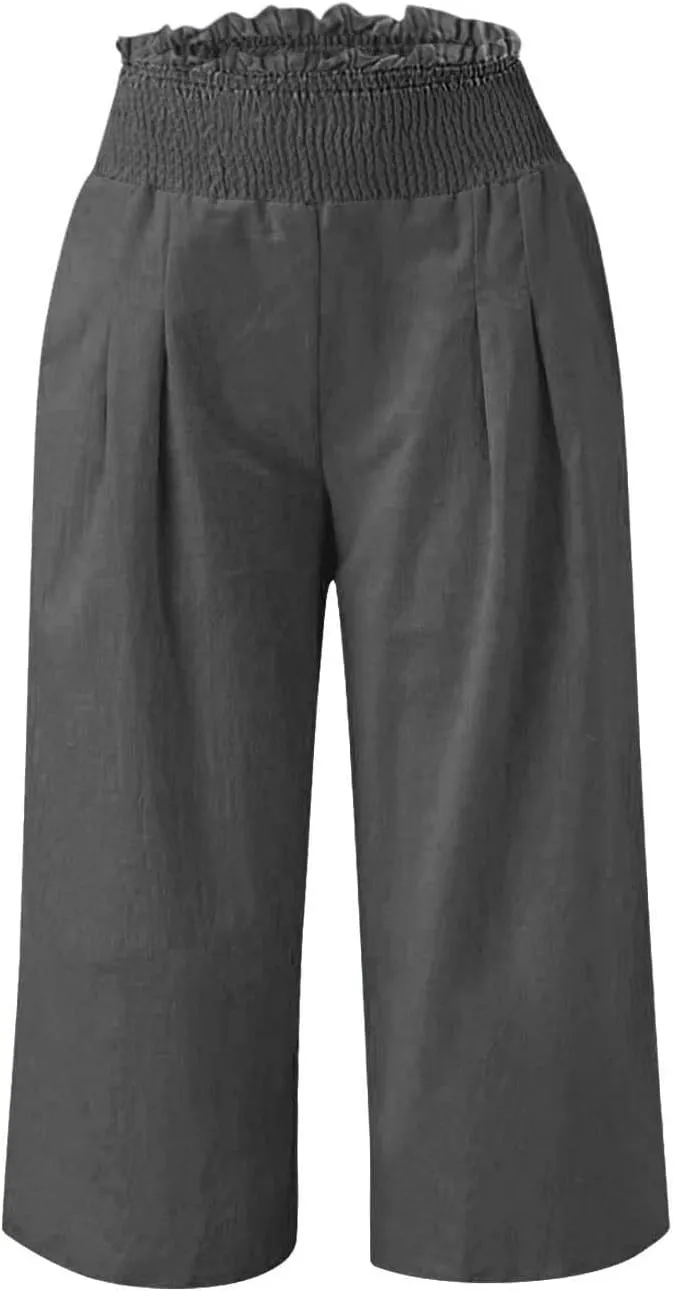 Capri Pants for Women Lightweight Summer High Waisted Wide Leg Palazzo Trousers with Pockets Travel Vacation Outfits