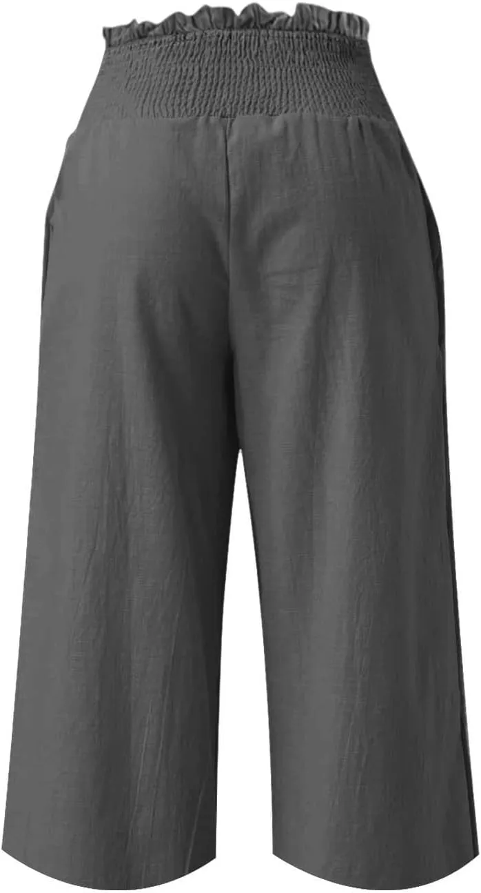 Capri Pants for Women Lightweight Summer High Waisted Wide Leg Palazzo Trousers with Pockets Travel Vacation Outfits