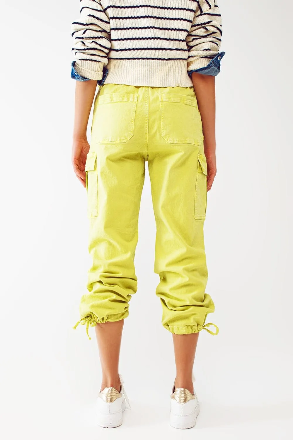 Cargo Pants With Tassel Ends In Lime