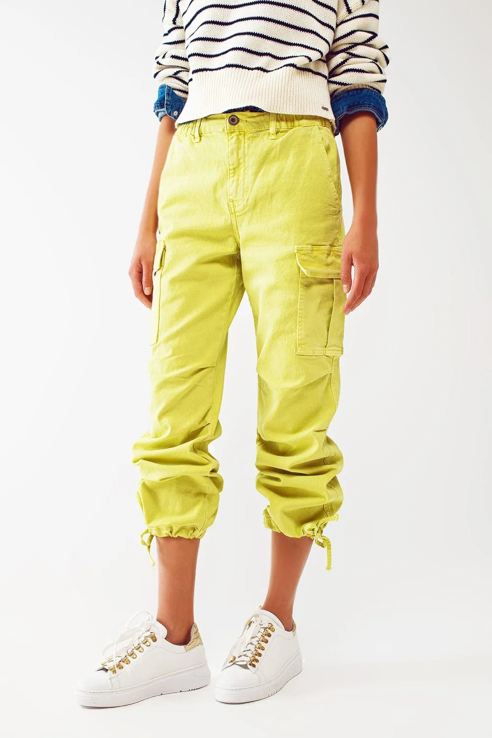 Cargo Pants With Tassel Ends In Lime
