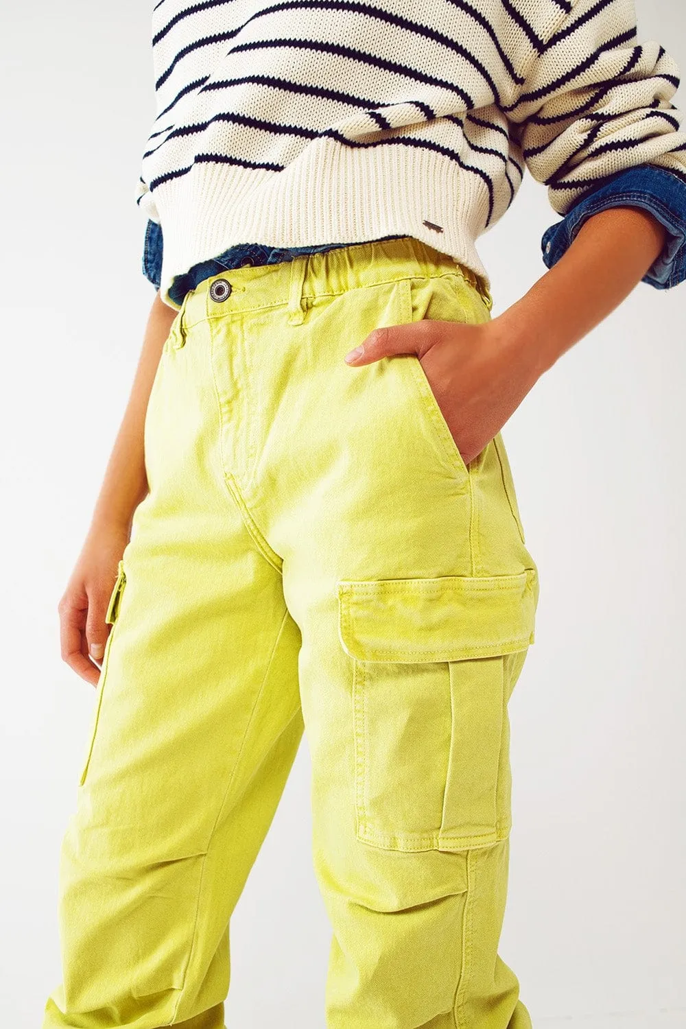 Cargo Pants With Tassel Ends In Lime