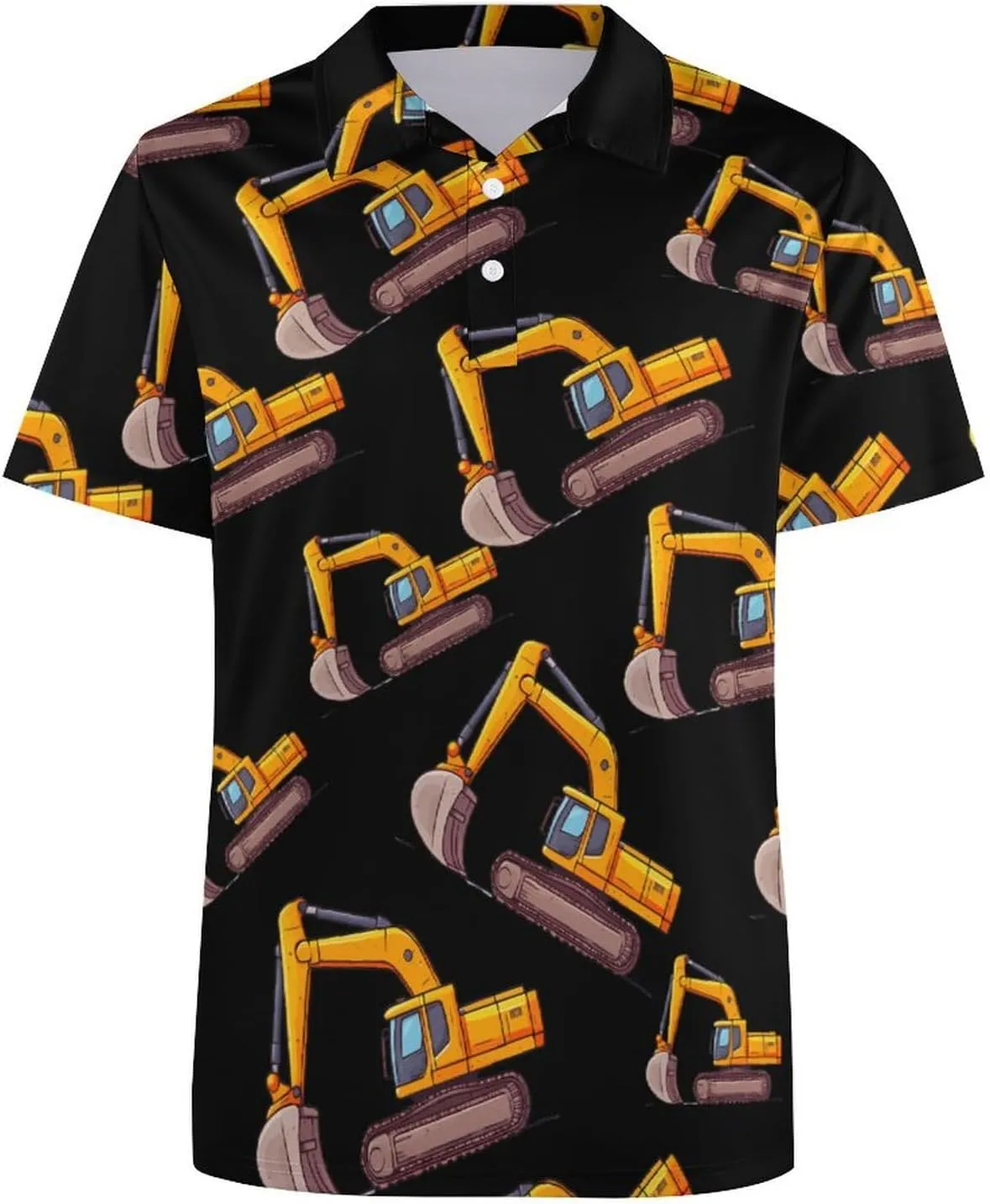 Cartoon Excavator Mens Polo Shirts Quick Dry Short Sleeve T-shirts Slim Tennis Collared Tees Tops