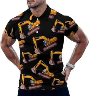 Cartoon Excavator Mens Polo Shirts Quick Dry Short Sleeve T-shirts Slim Tennis Collared Tees Tops