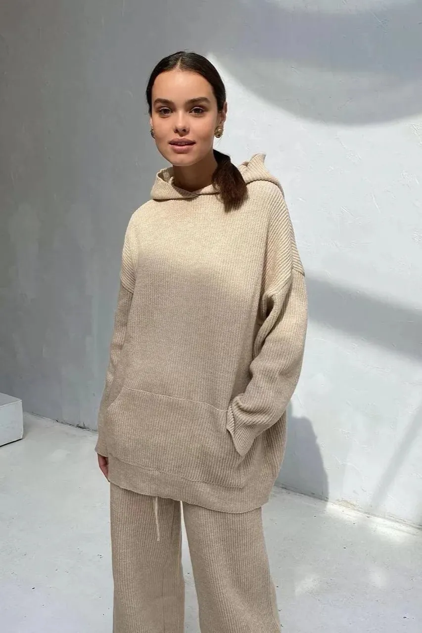 Casual Oversized Knit Sweater and Pants Set