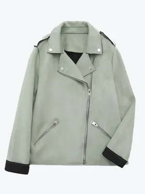 Chic Lapel Locomotive Leather Jacket
