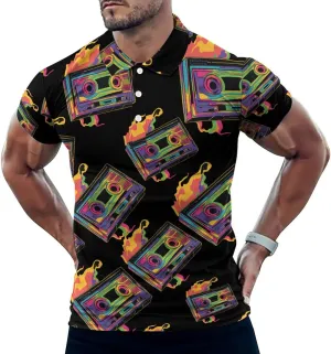 Colorful Cassette Tape Mens Polo Shirts Quick Dry Short Sleeve T-shirts Slim Tennis Collared Tees Tops