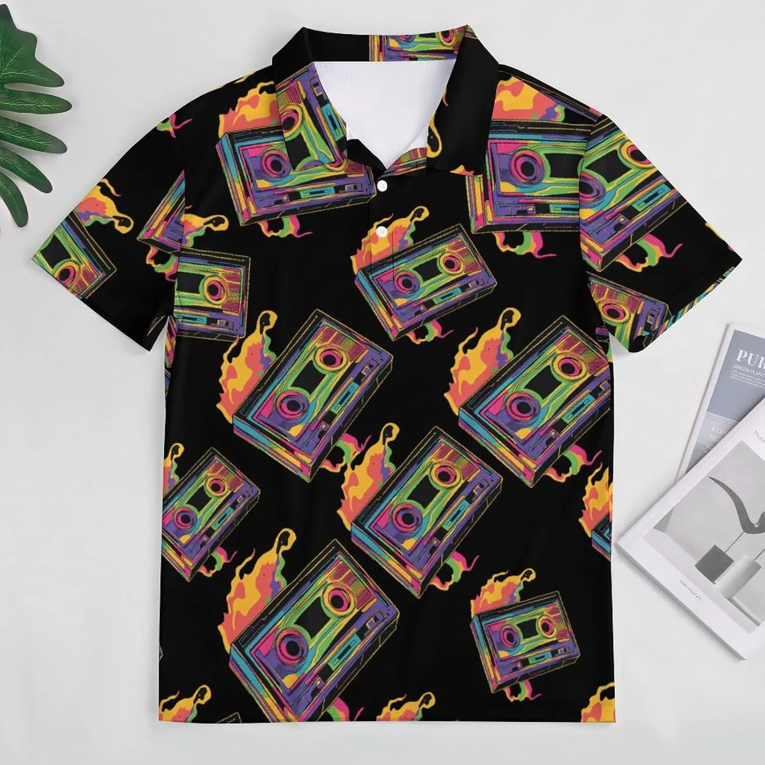 Colorful Cassette Tape Mens Polo Shirts Quick Dry Short Sleeve T-shirts Slim Tennis Collared Tees Tops