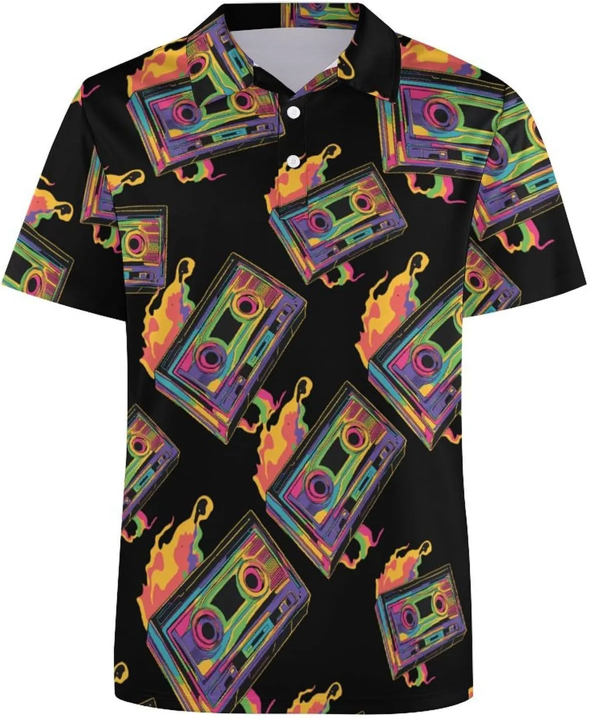 Colorful Cassette Tape Mens Polo Shirts Quick Dry Short Sleeve T-shirts Slim Tennis Collared Tees Tops