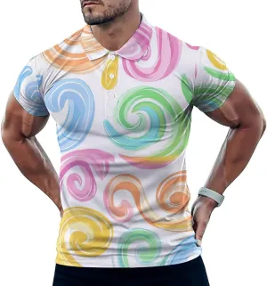 Colorful Pastel Swirls Mens Polo Shirts Quick Dry Short Sleeve T-shirts Slim Tennis Collared Tees Tops
