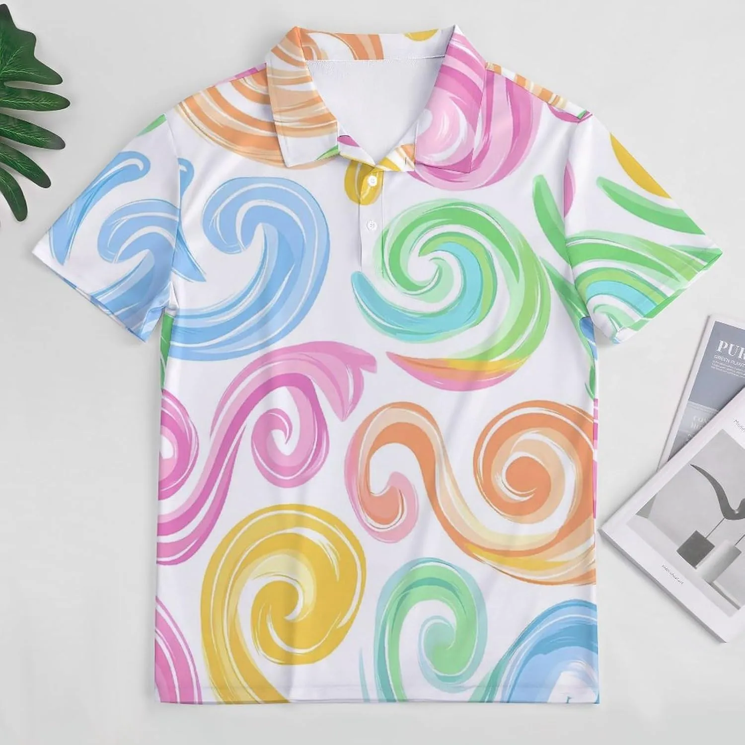 Colorful Pastel Swirls Mens Polo Shirts Quick Dry Short Sleeve T-shirts Slim Tennis Collared Tees Tops