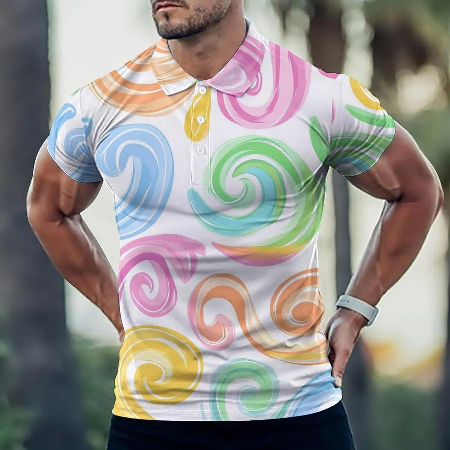 Colorful Pastel Swirls Mens Polo Shirts Quick Dry Short Sleeve T-shirts Slim Tennis Collared Tees Tops