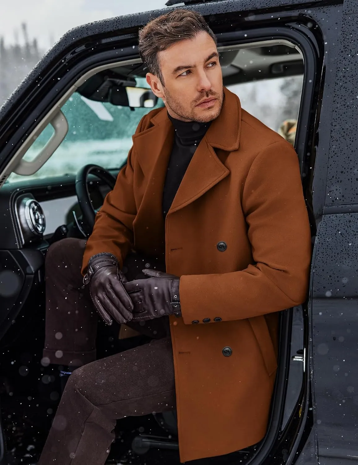 COOFANDY Men's Double Breasted Pea Coat Winter Overcoat Short Trench Coat Notched Collar