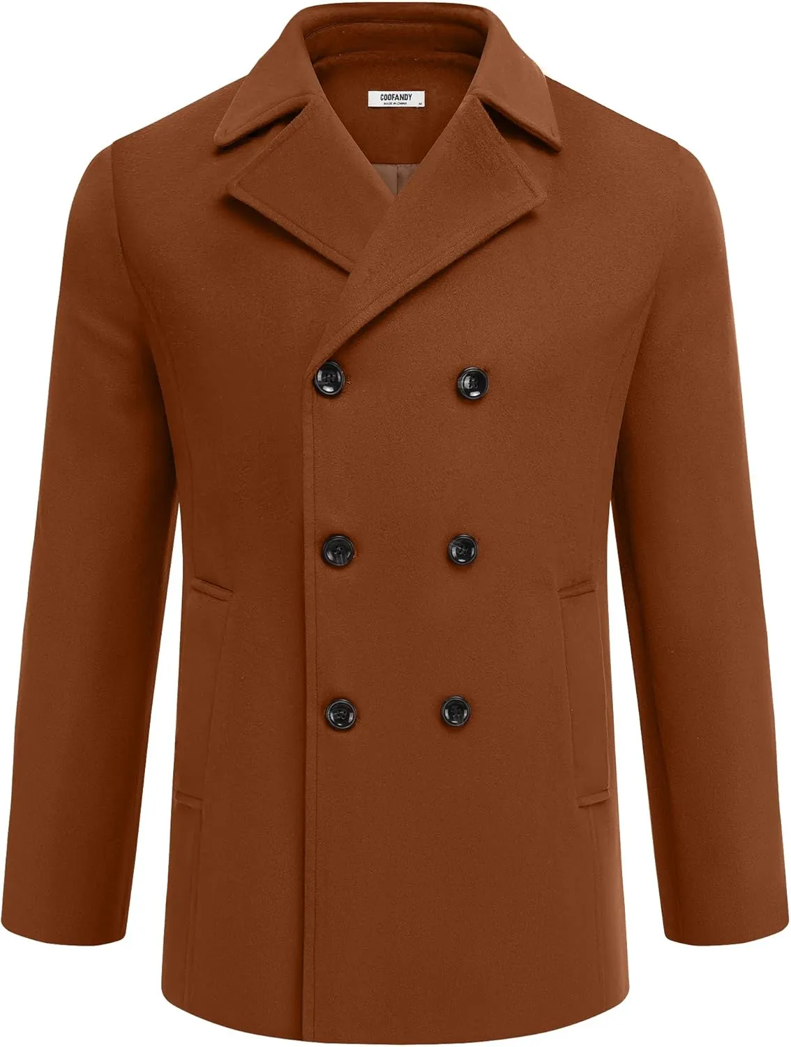COOFANDY Men's Double Breasted Pea Coat Winter Overcoat Short Trench Coat Notched Collar