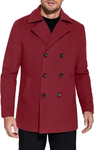 COOFANDY Men's Double Breasted Pea Coat Winter Overcoat Short Trench Coat Notched Collar