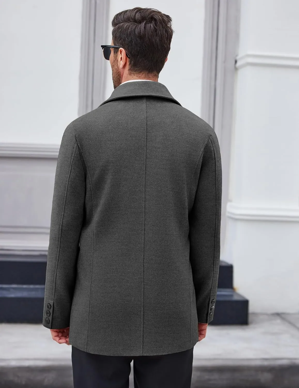 COOFANDY Men's Double Breasted Pea Coat Winter Overcoat Short Trench Coat Notched Collar