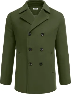 COOFANDY Men's Double Breasted Pea Coat Winter Overcoat Short Trench Coat Notched Collar