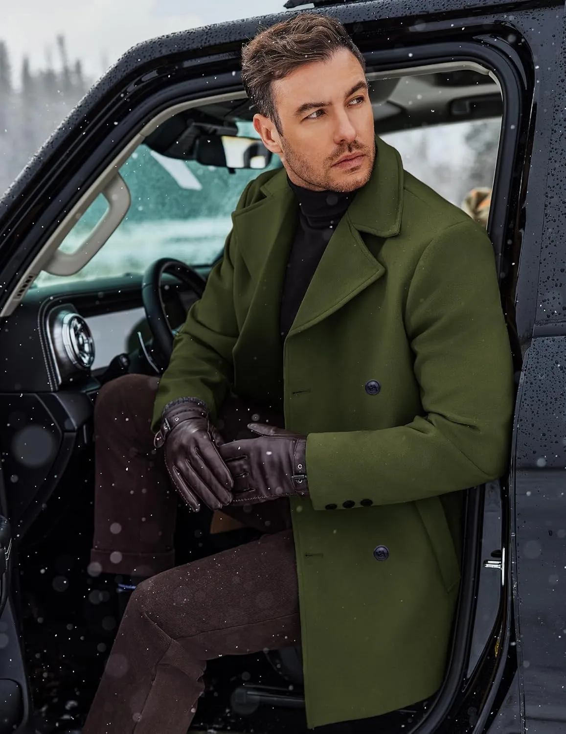 COOFANDY Men's Double Breasted Pea Coat Winter Overcoat Short Trench Coat Notched Collar