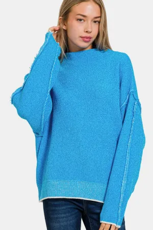 Cozy Exposed Seam Mock Neck Long Sleeve Sweater