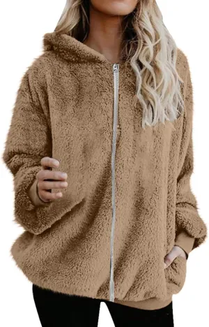 Cozy Fluffy Hoodie Women Fall/Winter Clothes Womens Hoodies Sherpa Pullover Zip Up Fuzzy Fleece Oversized Hoodie