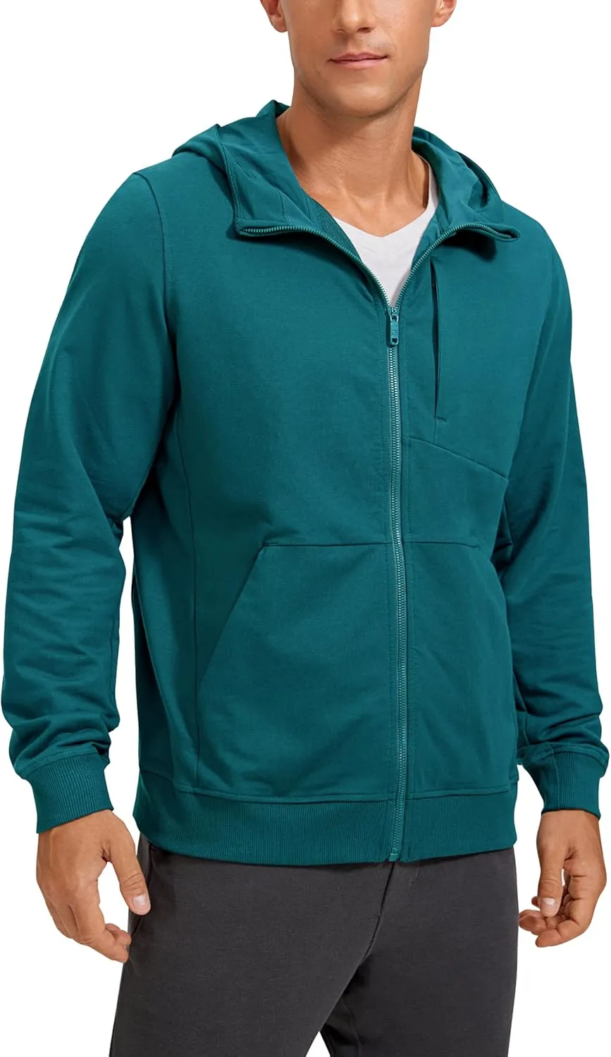CRZ YOGA Men's Cotton Zip-up Hoodie Thick Terry Essentials Athletic Casual Hoodies Zip Hooded Jackets Sweatshirt with Pockets