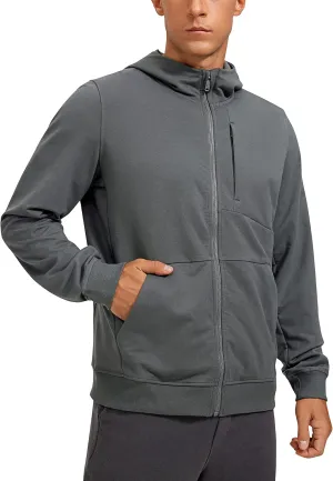 CRZ YOGA Men's Cotton Zip-up Hoodie Thick Terry Essentials Athletic Casual Hoodies Zip Hooded Jackets Sweatshirt with Pockets