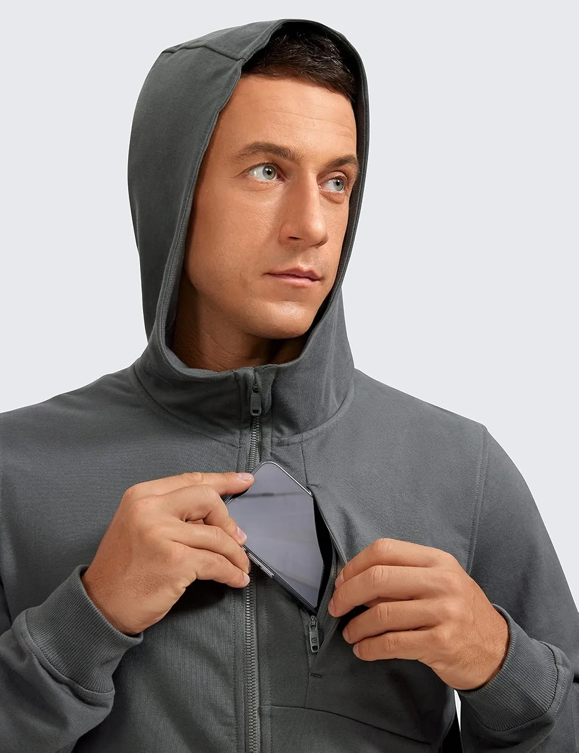CRZ YOGA Men's Cotton Zip-up Hoodie Thick Terry Essentials Athletic Casual Hoodies Zip Hooded Jackets Sweatshirt with Pockets