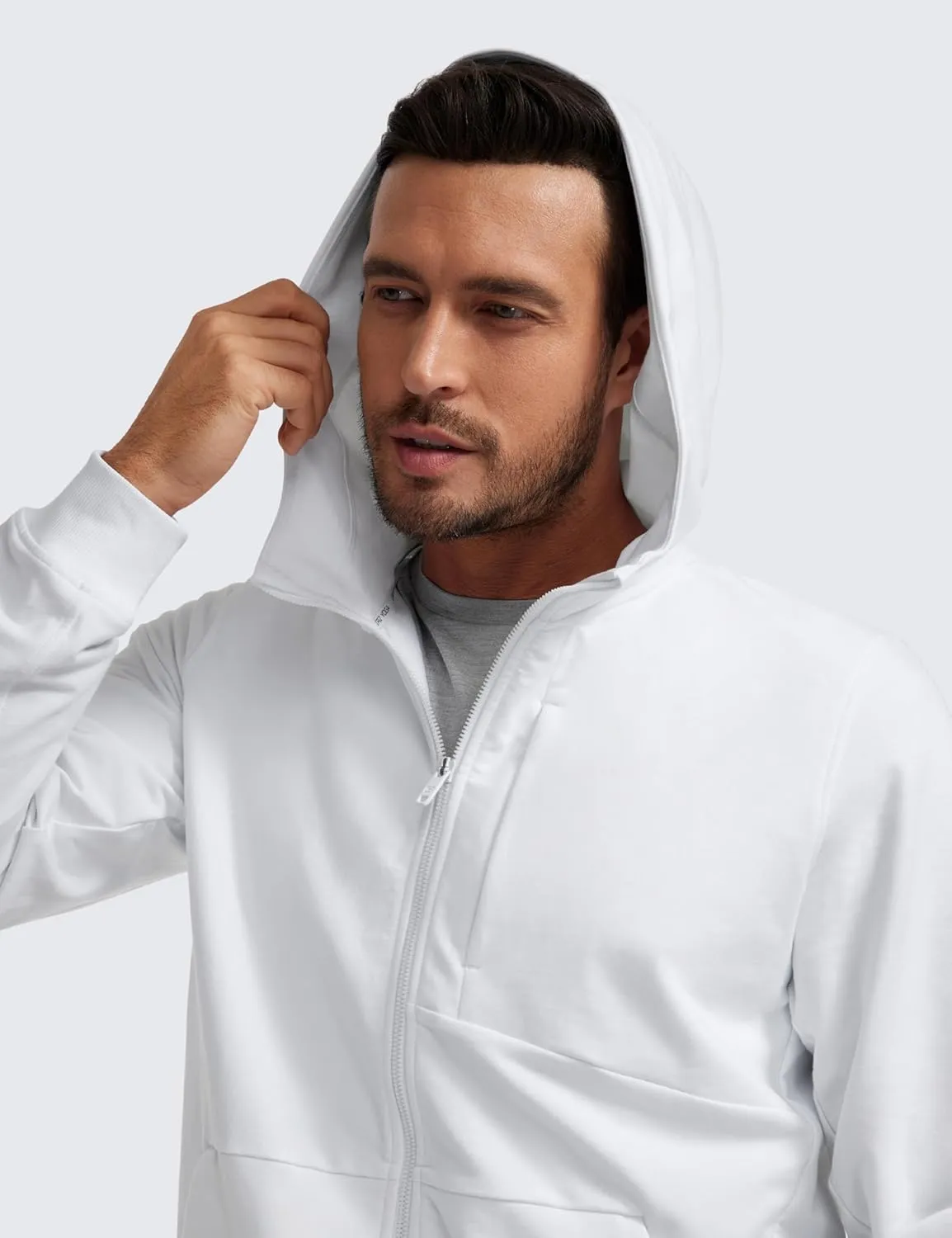 CRZ YOGA Men's Cotton Zip-up Hoodie Thick Terry Essentials Athletic Casual Hoodies Zip Hooded Jackets Sweatshirt with Pockets