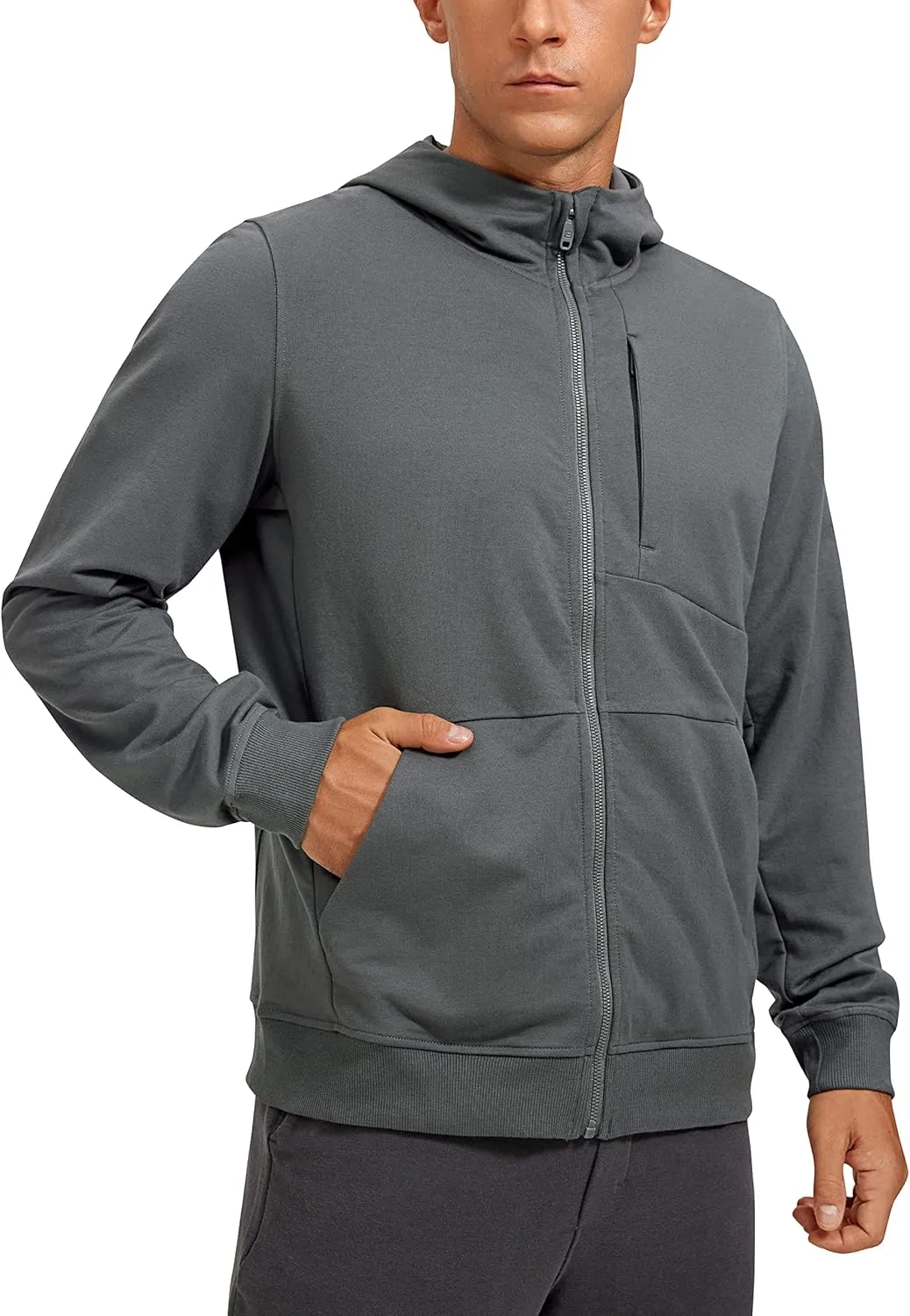 CRZ YOGA Men's Cotton Zip-up Hoodie Thick Terry Essentials Athletic Casual Hoodies Zip Hooded Jackets Sweatshirt with Pockets