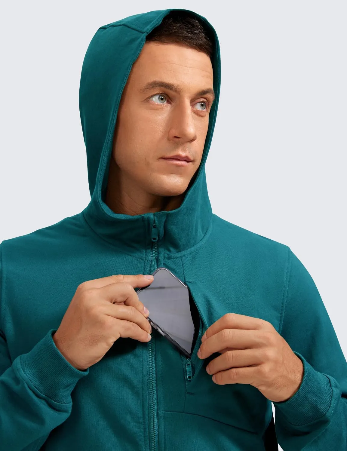CRZ YOGA Men's Cotton Zip-up Hoodie Thick Terry Essentials Athletic Casual Hoodies Zip Hooded Jackets Sweatshirt with Pockets