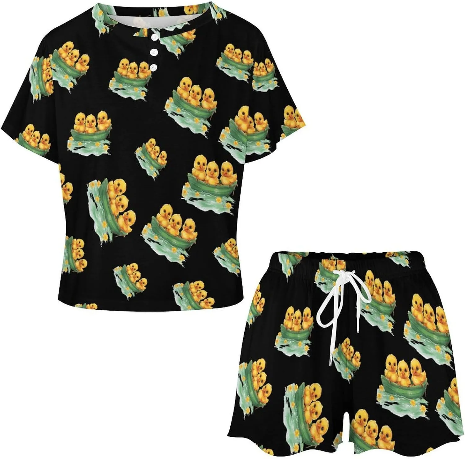 Cute Chick Women's Pajama Sets Short Sleeve Shirt And Shorts Cozy Sleepwear Loungewear Pjs