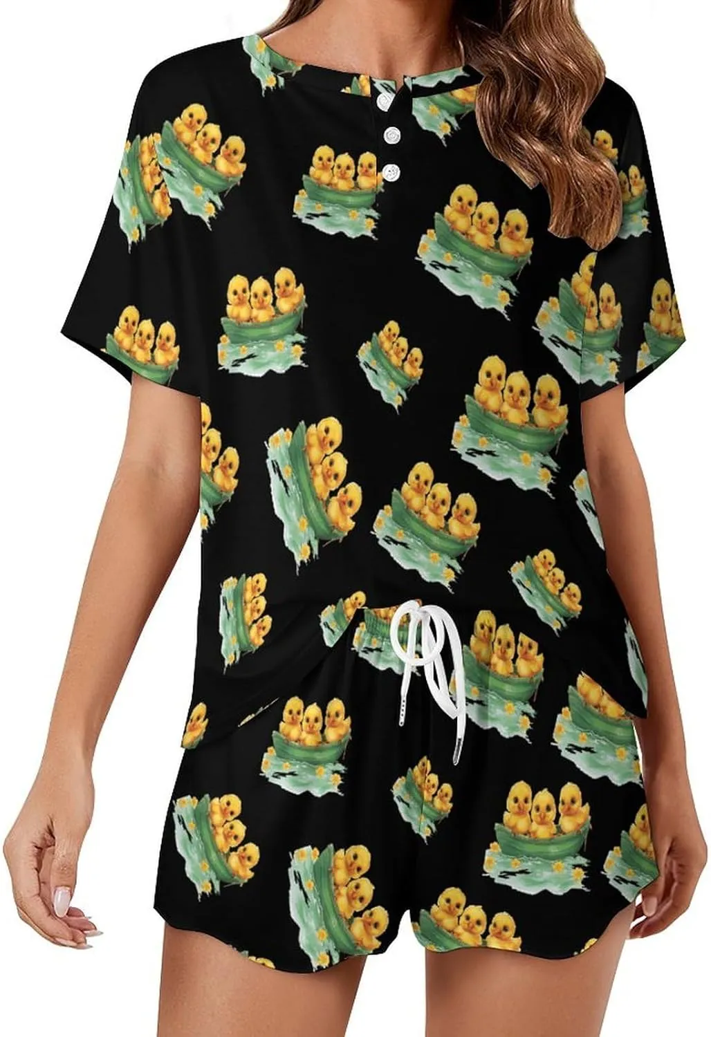 Cute Chick Women's Pajama Sets Short Sleeve Shirt And Shorts Cozy Sleepwear Loungewear Pjs
